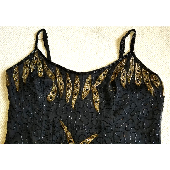 VINTAGE Womens Dress-JASZ COUTURE by ADAGIO BELLA-black silk beaded gown maxi-14 - Picture 2 of 8